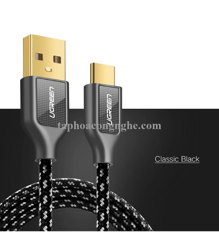 Ugreen 50142 0.5M màu Đen Cáp sạc truyền dữ liệu USB 2.0 sang TYPE C vỏ bọc lưới đầu mạ vàng US259 30050142